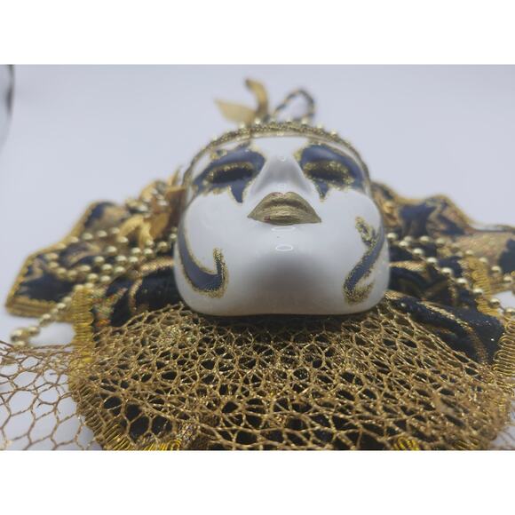 Vintage Venetian Jester Wall Mask Gold Black Porcelain Face Masquerade Decor - Picture 8 of 10